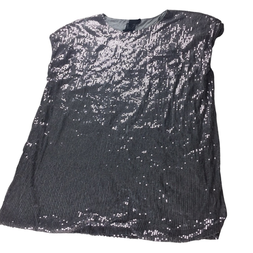 Forever 21 Silver Sequin Pocket Tee Grey Cap Sleeve Party Top BZ102EFA201939BLY
